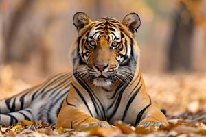 ai generado un Tigre tendido en el bosque foto