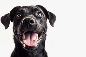 AI generated a happy and smiling dog faces a white background photo