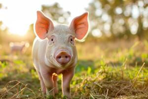 ai generado un cerdo en un granja foto