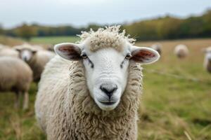 AI generated a sheep on a farm photo