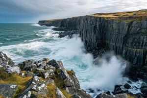 AI generated Untamed beauty of a roaring ocean against rugged coastal cliffs photo
