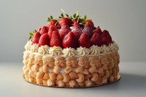 AI generated strawberry savoury cake with cream photo