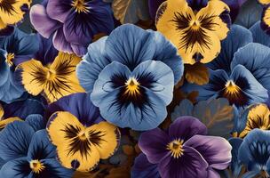 AI generated the pansies are blue and yellow tones photo