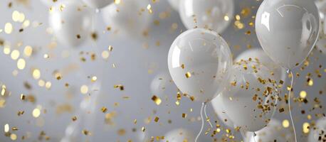 ai generado un marco de blanco globos con oro papel picado. foto