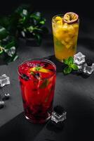 tropical cocktail with ice cubes photo