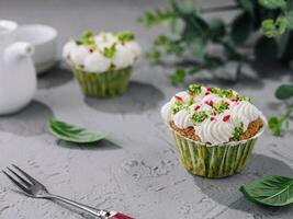 Snack muffins with spinach and whipped cream photo