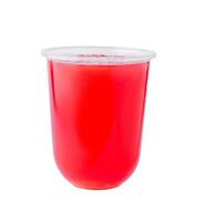 Strawberry smoothie in plastic cup isolated photo