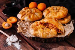 Placinta, traditional Moldovan pastries with peaches photo