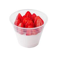 yogurt pudding with fresh strawberries isolated photo