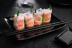 Fresh Vietnamese spring rolls with shrimps photo