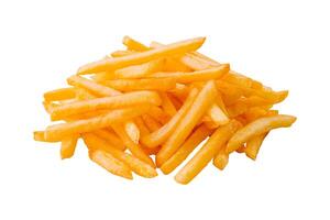 Golden French fries potatoes on white background photo