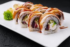 Delicious Canada sushi roll with teriyaki photo
