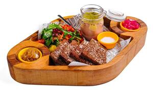 pate with garlic toasted bread and salad photo