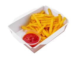 French Fries with Ketchup in takeaway box photo