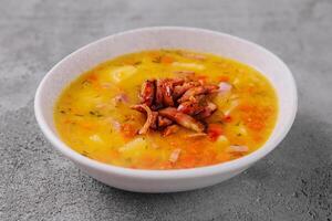 Italian soup with vegetables and bacon photo