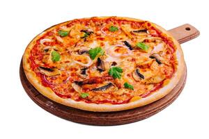 Fresh Barbecue Chicken Pizza with Vegetables and Cheese photo