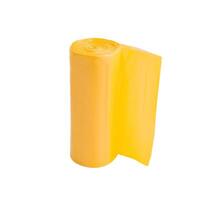Yellow roll of garbage bags isolated on white photo