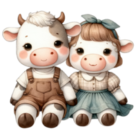 ai gerado aguarela fofa adorável casal vaca clipart ai generativo png