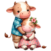 AI generated Watercolor Cute Lovely Couple Cow Clipart AI Generative png