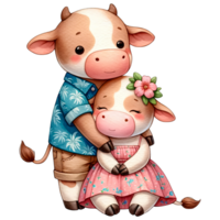 ai gerado aguarela fofa adorável casal vaca clipart ai generativo png