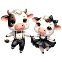 ai generato acquerello carino bello coppia mucca clipart ai generativo png