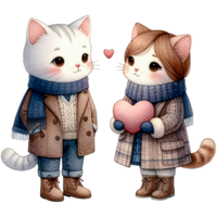 AI generated Watercolor Cute Lovely Couple Cat Clipart AI Generative png
