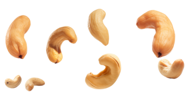 AI generated Falling cashew nuts on a transparent background png