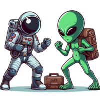 AI generated alien vs astronaut in cartoon style on transparent background png