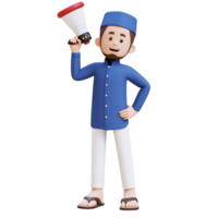 3D Characters of Muslim Man holding  megaphone perfect for banner, web dan marketing material png