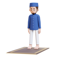 3d personagens do muçulmano homem em pé preparar para sholat dentro Ramadã kareem perfeito para bandeira, rede dan marketing material png