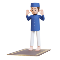 3D Characters of Muslim Man doing takbir in sholat on Ramadan kareem perfect for banner, web dan marketing material png