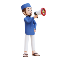 3D Characters of Muslim Man holding and talking with megaphone perfect for banner, web dan marketing material png