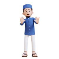 3d personagens do muçulmano homem dentro medo e poses dentro negação perfeito para bandeira, rede dan marketing material png