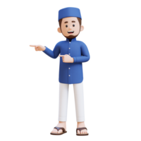 3d personagens do muçulmano homem apontando para a certo perfeito para bandeira, rede dan marketing material png