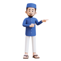 3d personagens do muçulmano homem apontando para a esquerda perfeito para bandeira, rede dan marketing material png