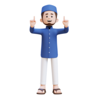 3d personagens do muçulmano homem apontando acima perfeito para bandeira, rede dan marketing material png