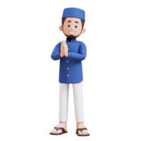 3d personagens do muçulmano homem dar salam e acolhedor pose perfeito para bandeira, rede dan marketing material png