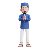 3d personagens do muçulmano homem dar salam e acolhedor pose perfeito para bandeira, rede dan marketing material png