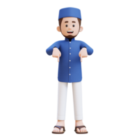 3d personagens do muçulmano homem apontando para inferior perfeito para bandeira, rede dan marketing material png