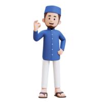 3d personagens do muçulmano homem dar Está bem placa mão pose perfeito para bandeira, rede dan marketing material png