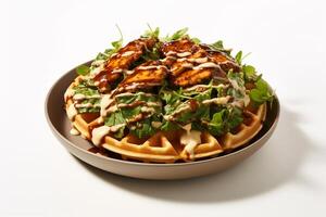 AI generated Waffle Base Medley Fast-Food Bowl with Grilled Protein and Greens photo