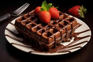 AI generated Plate Precision Hyper-Realism in Chocolate Waffle Artistry photo