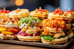 AI generated Slider Sensations Mini Waffle Buns with Flavorful Toppings photo
