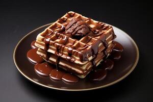 AI generated The Hyper-Real Waffle Detailed Chocolate Temptation on a Plate photo