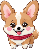 ai gerado fofa bebê corgi cachorro vestindo vermelho cachecol ilustração dentro transparente fundo png