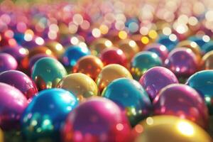 AI generated a field of shiny easter eggs that looks like a field of colorful balls photo