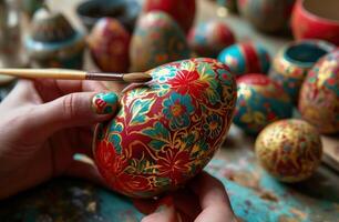 AI generated a person is creating a paint on an easter egg photo