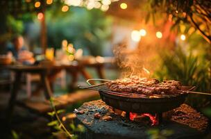 AI generated a barbecue grill with steaks photo