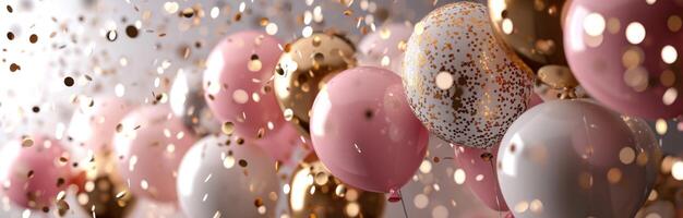 AI generated Pink and Gold Balloons Background photo