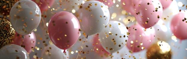 AI generated Pink and Gold Balloons Background photo